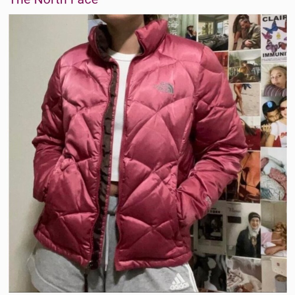 North Face 550 Quilted Goose Down Satin Rose Pink Puffer Jacket ~M~